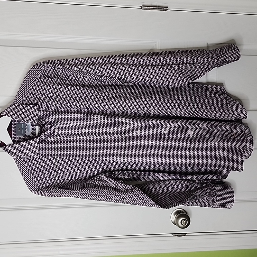 Thomas Dean Red White & Black Button Down Long Sleeve Shirt, Men's Large